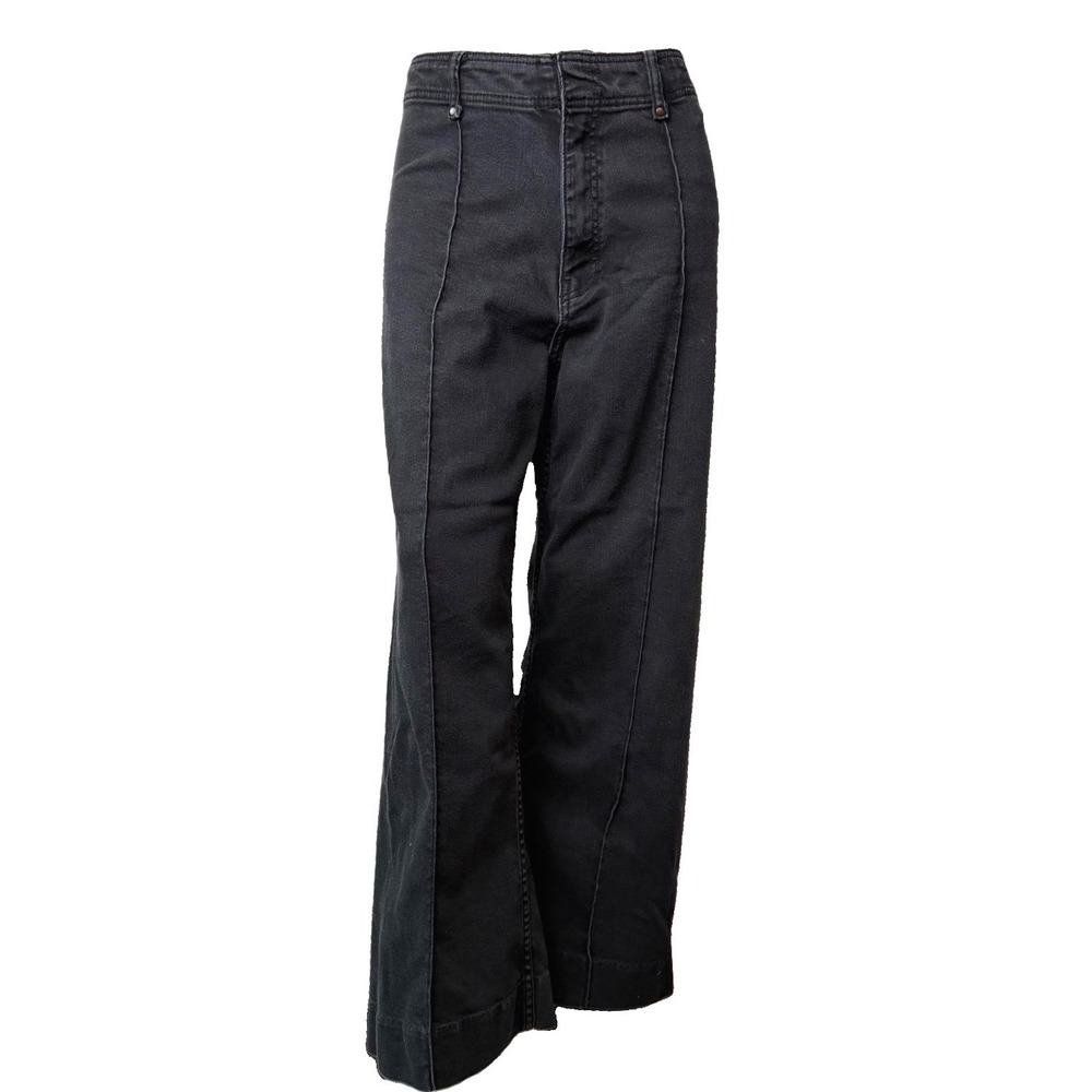 Zara Womens High Waisted Wide Leg Jeans Faded Black Button Fly Front pleated 8